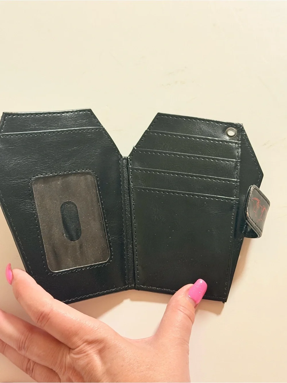 Elvira Mistress of the Dark coffin shaped fold wallet, faux leather 5.6